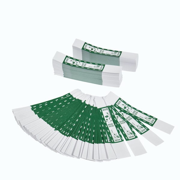 Moolah Self-Sealing Currency Bands, Green, $250, Pack of 1000 729200250G - main